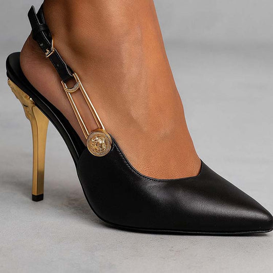 Luxury Safety Pin Slingback Heels Sandals