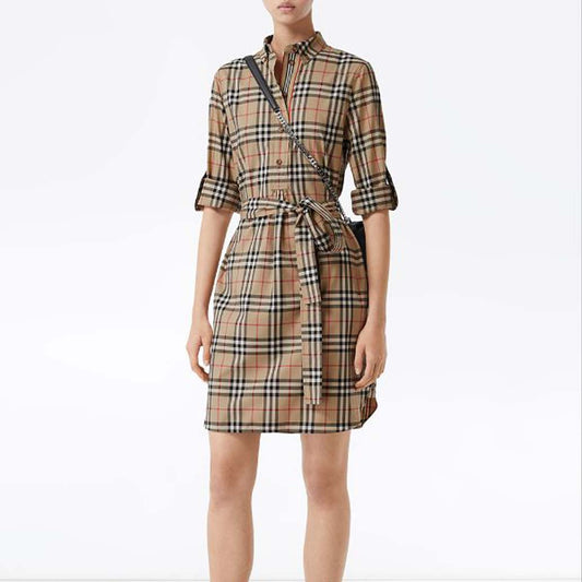 Luxury Vintage check tie-waist shirt dress