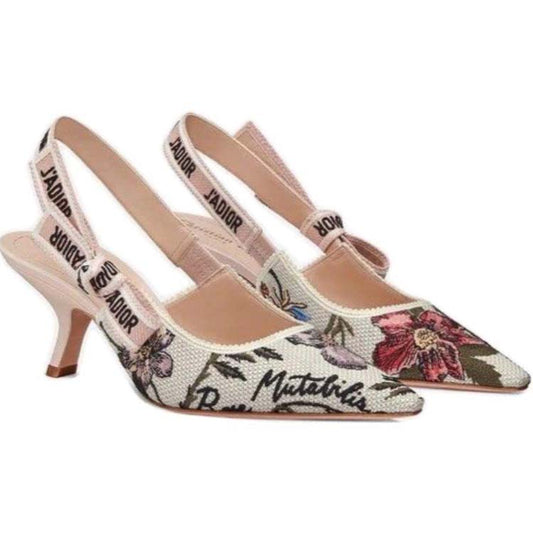 Luxury Cotton Embroidered with Nude and White Slingback Pump