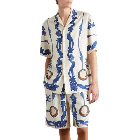 Premium Camp-Collar Printed Silk Shirt And Shorts Combo