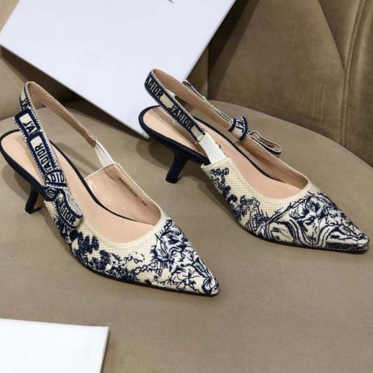 Multicolor Fabric Floral Embroidery Heels Slingback Pumps for Women