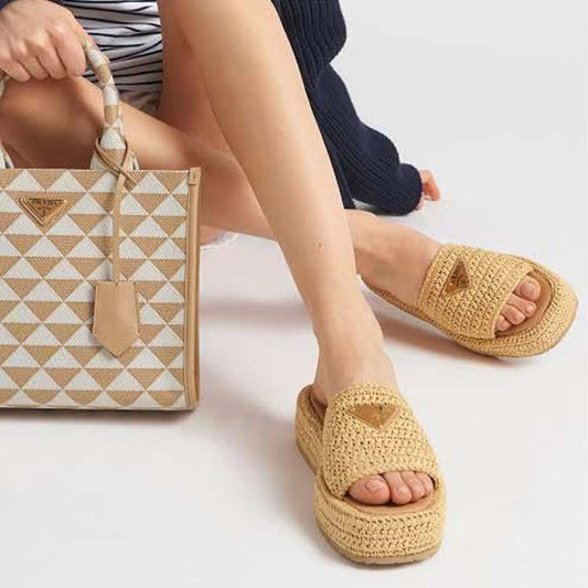 Luxury Raffia Slides For Women