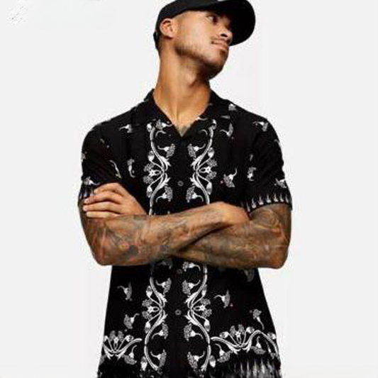 Printed High End Quality Luxury Half Sleeves Shirt for Men (Black)
