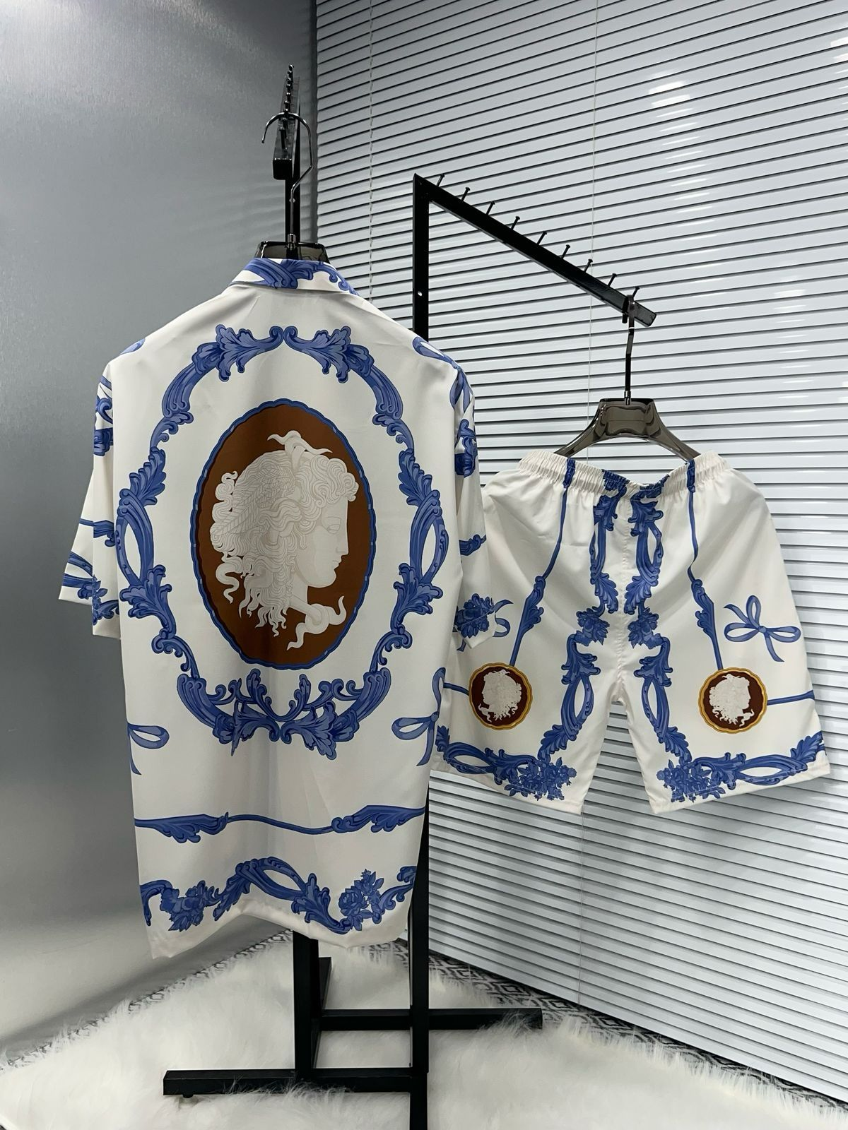 Premium Camp-Collar Printed Silk Shirt And Shorts Combo