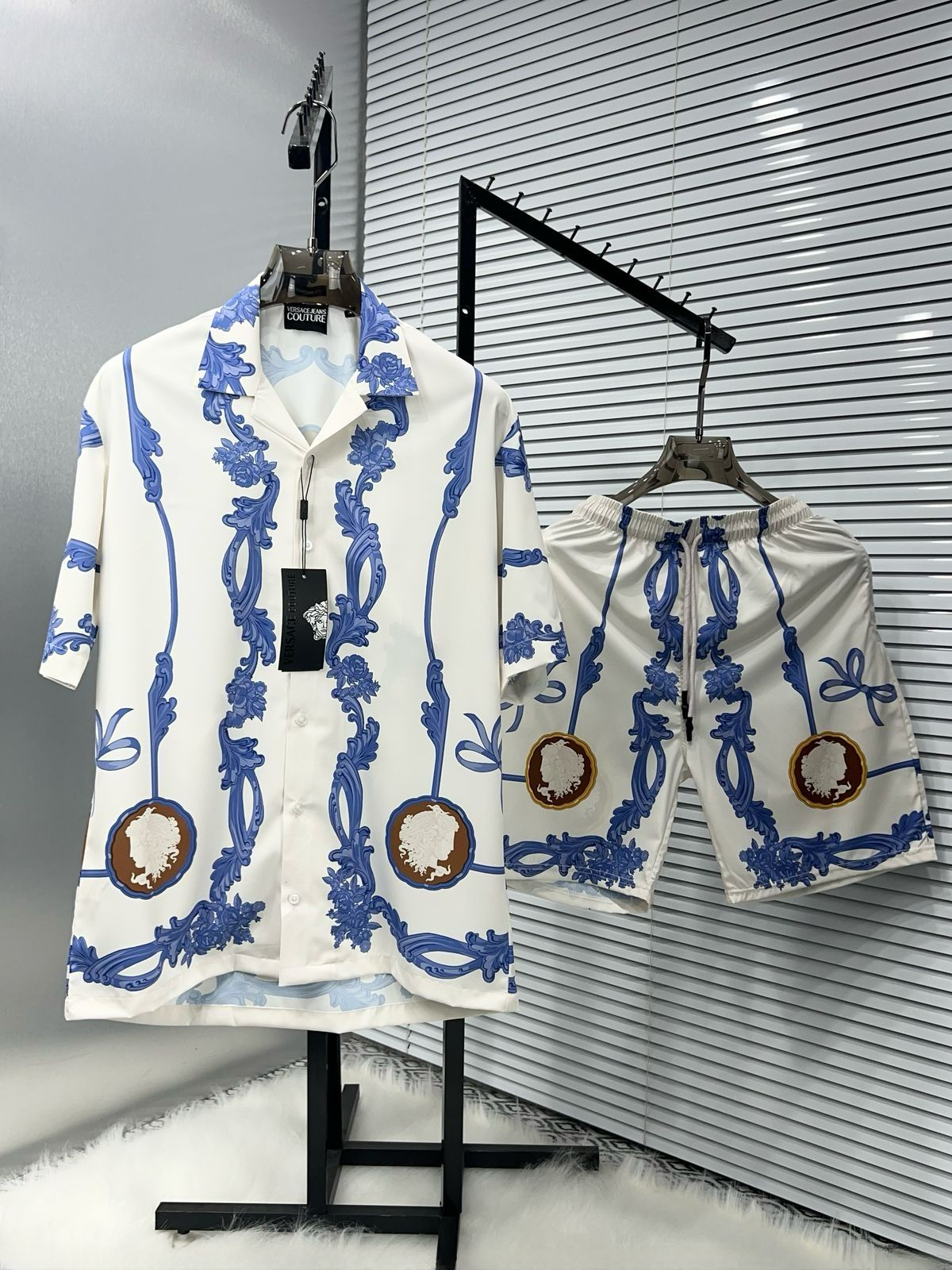 Premium Camp-Collar Printed Silk Shirt And Shorts Combo