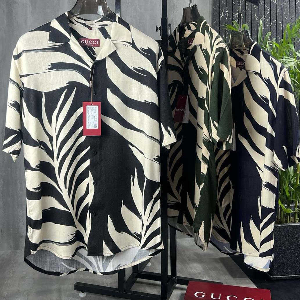 Casual Leaf Print Button-Up Shirt for Men